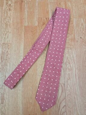 Mosaic Mens slim red with pink polka dot tie 100% cotton